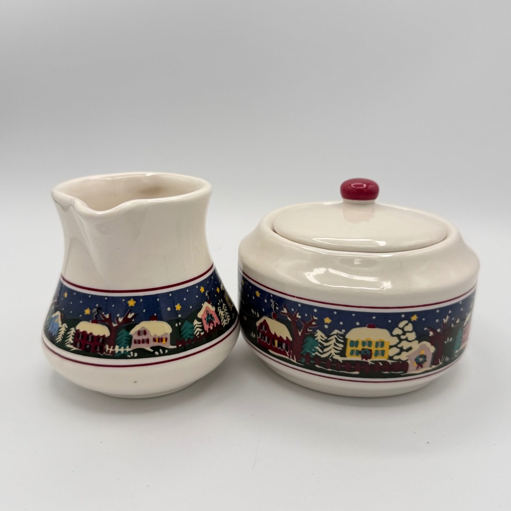 Vintage Oneida Chinaware Cream & Sugar Set Holiday Harbor Nautical Christmas